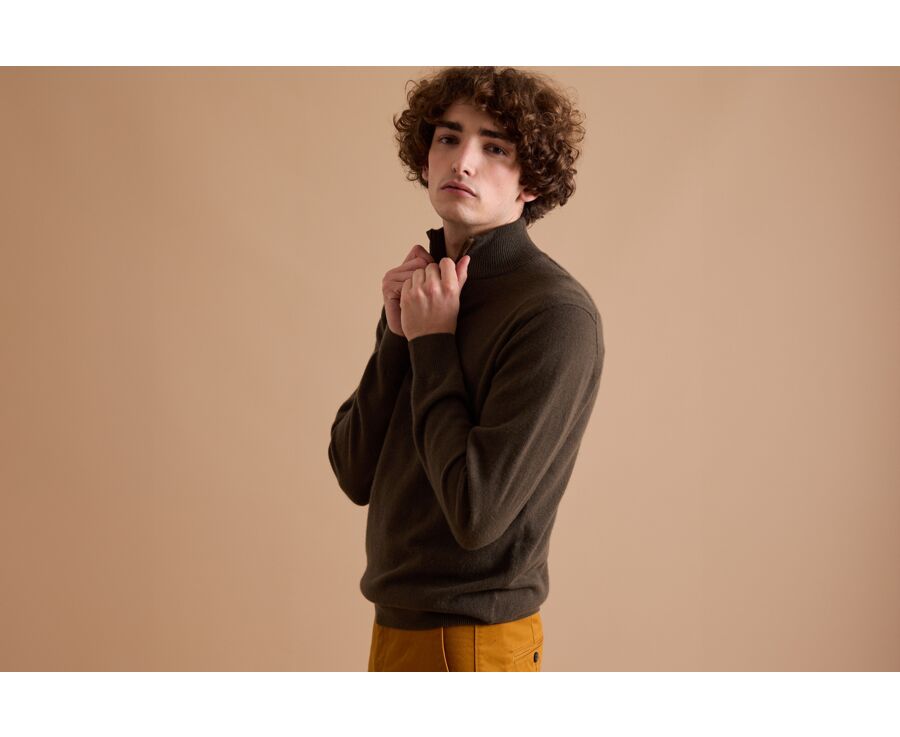 Khaki half-zip wool jumper - KEITHY