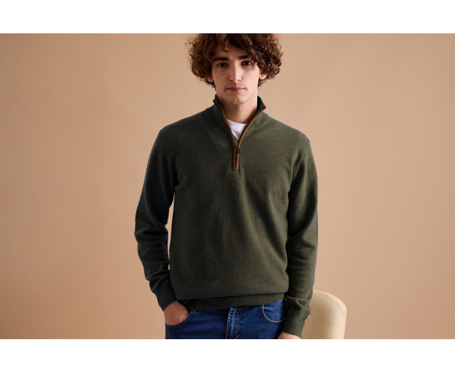 Green half-zip wool jumper - KEITHY