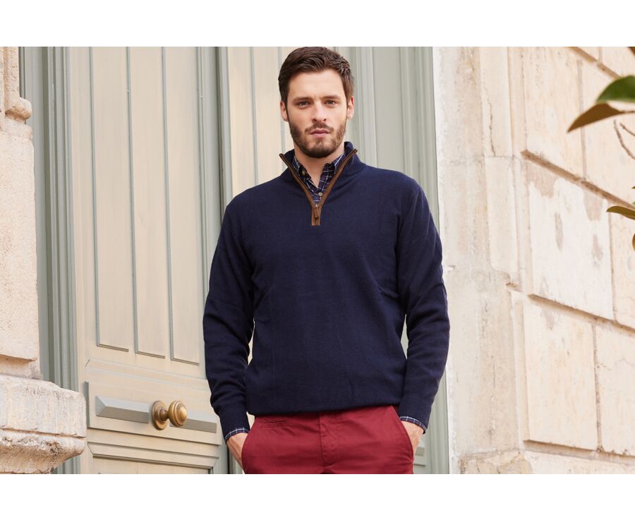 Navy half-zip wool jumper - KEITHY