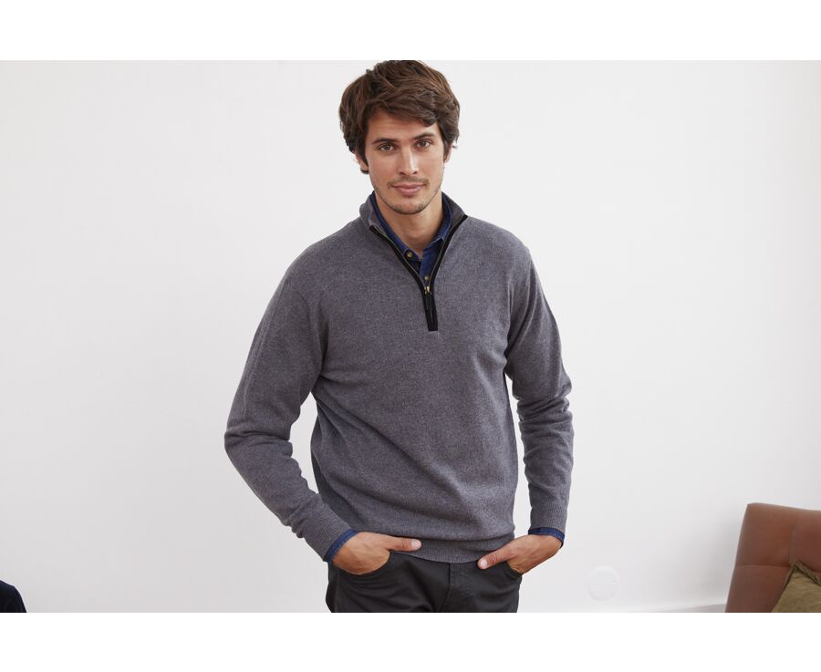 Middle Grey Melange half-zip wool jumper - KEITHY