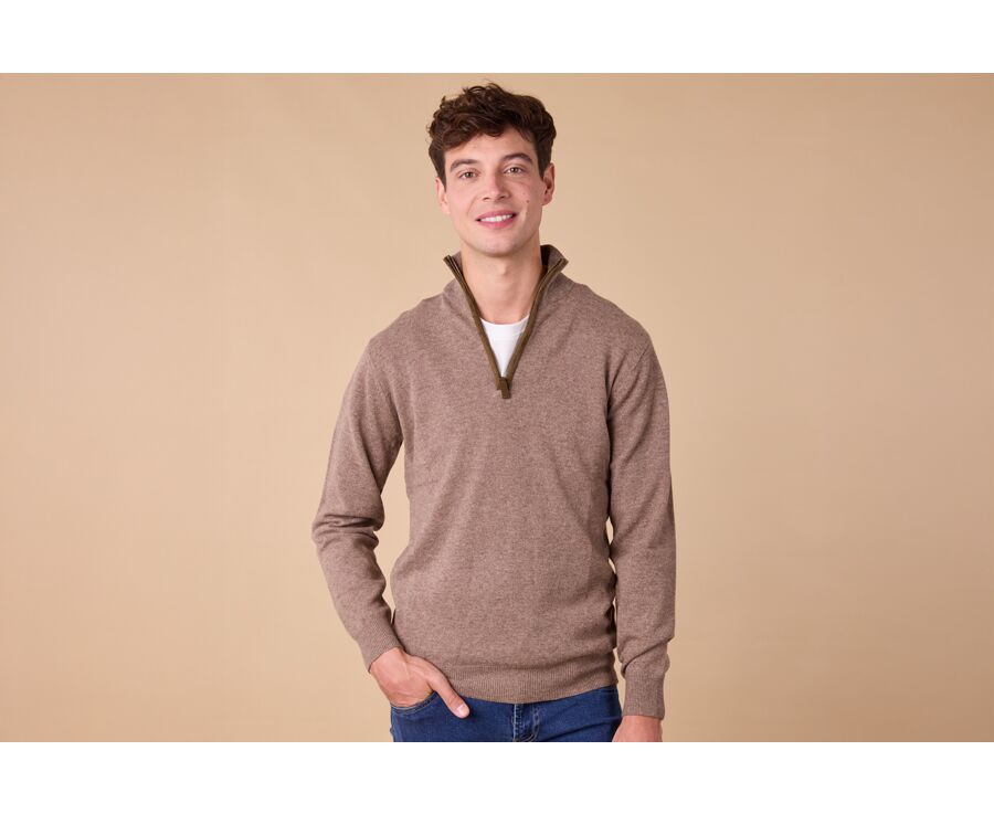 Brown Melange half-zip wool pullover - KEITHY