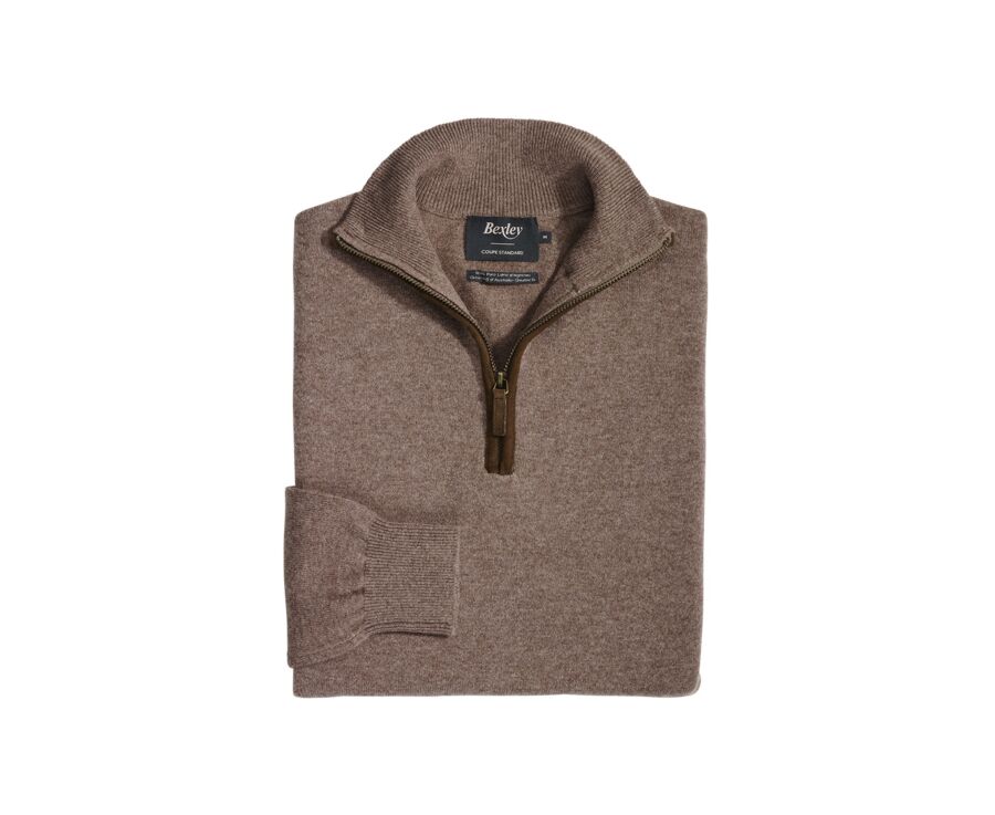 Brown Melange half-zip wool pullover - KEITHY