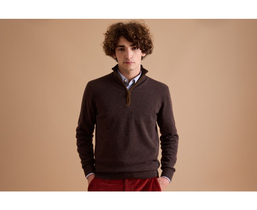 Dark Chocolate half-zip wool jumper - KEITHY