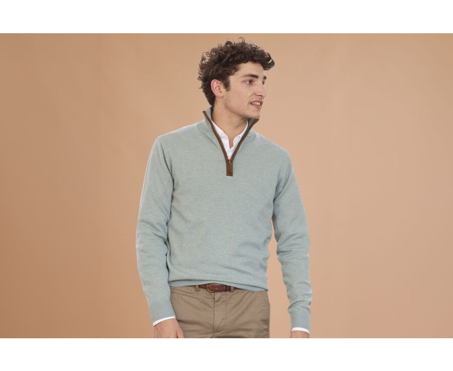 Green Eucalyptus half-zip wool jumper - KEITHY 
