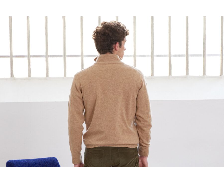 Dark Beige Melange half-zip wool jumper - KEITHY 