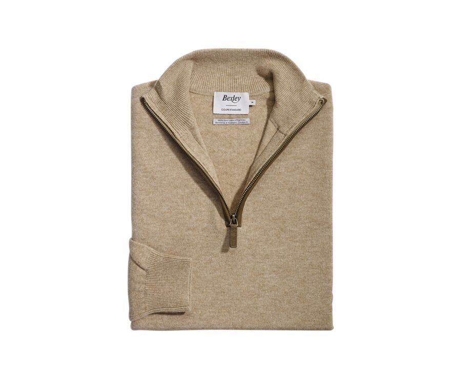 Dark Beige Melange half-zip wool jumper - KEITHY 