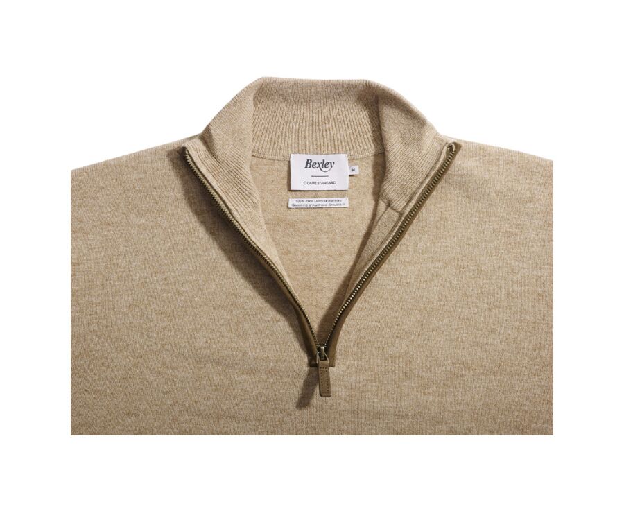Dark Beige Melange half-zip wool jumper - KEITHY 