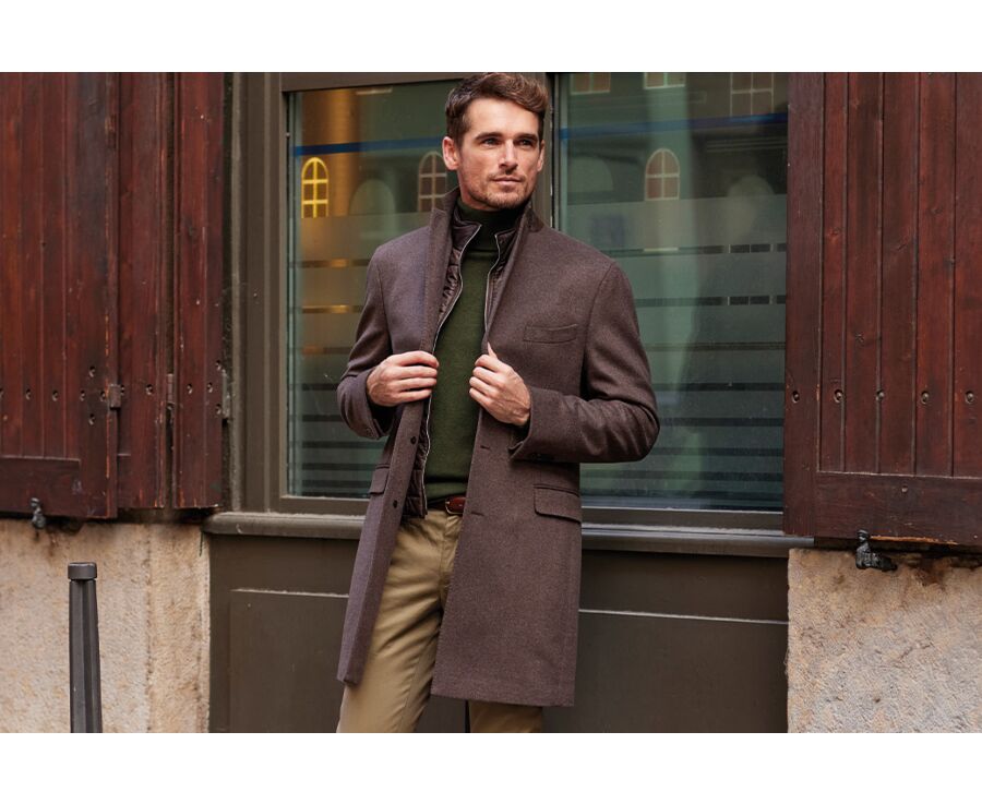 Chocolate Men's wool/cashmere wool coat - HONORÉ II