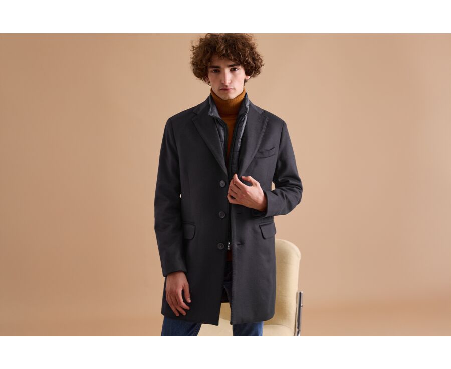 Anthracite Men's winter wool/cashmere overcoat - HONORÉ II