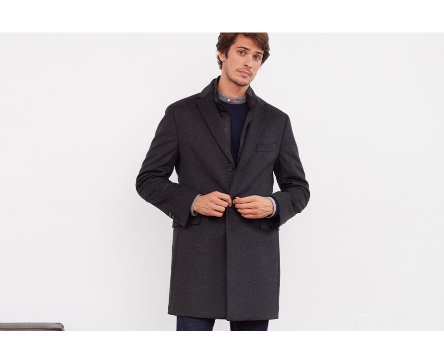 Anthracite Men's winter wool/cashmere overcoat - HONORÉ II