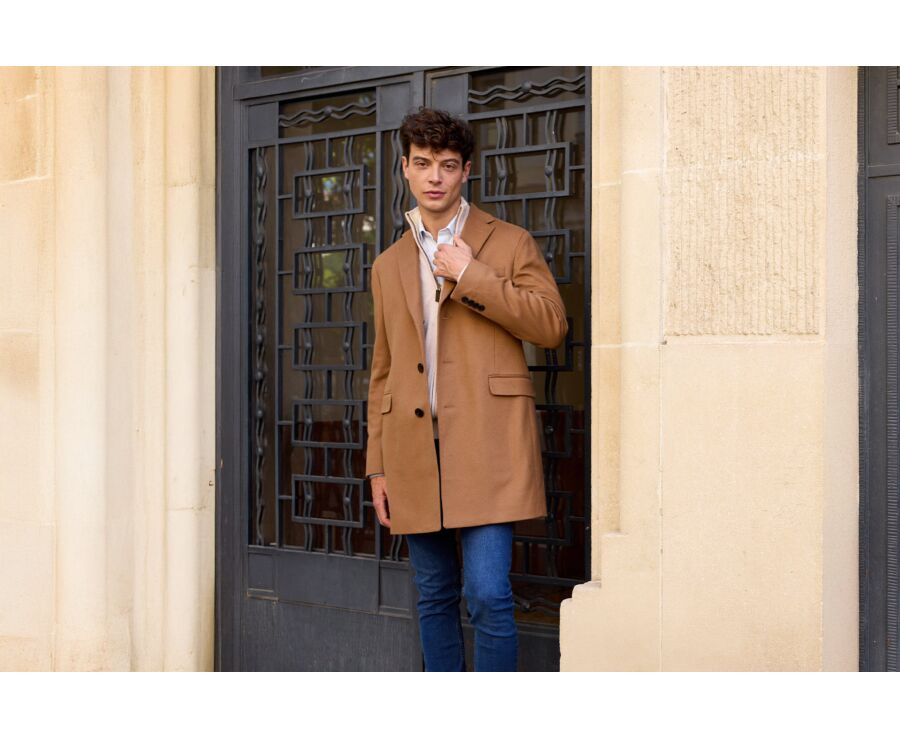 Dark Camel Men's wool/cashmere coat - HONORÉ II