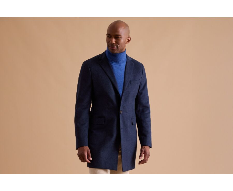 Dark Blue Herringbone Men's wool/cashmere coat - HONORÉ II