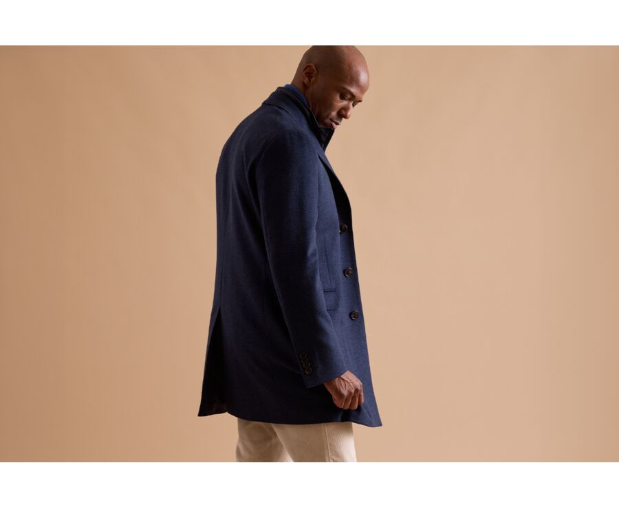 Dark Blue Herringbone Men's wool/cashmere coat - HONORÉ II