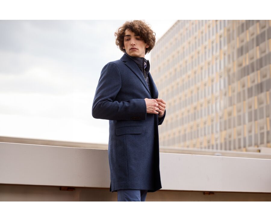 Dark Blue Herringbone Men's wool/cashmere coat - HONORÉ II