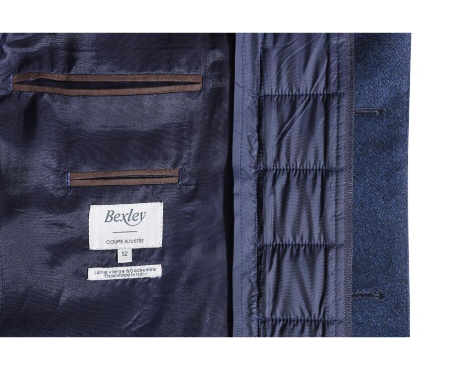 Dark Blue Herringbone Men's wool/cashmere coat - HONORÉ II