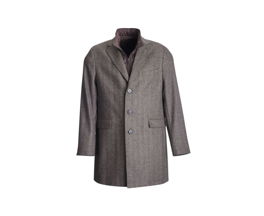 Taupe Herringbone Men's wool/cashmere wool coat - HONORÉ II