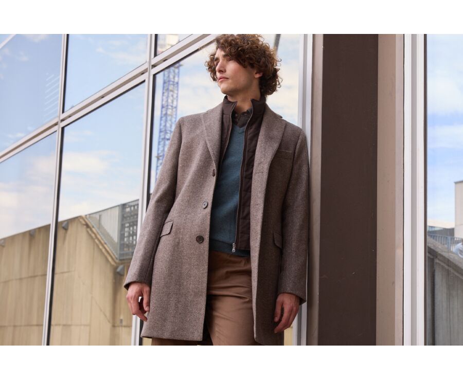Taupe Herringbone Men's wool/cashmere coat - HONORÉ II