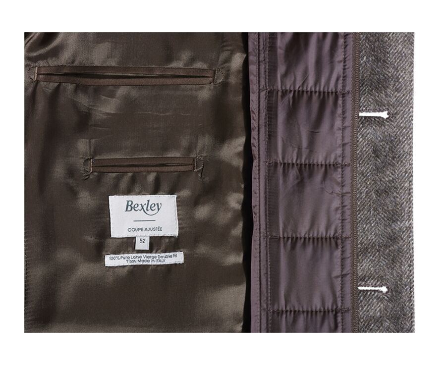 Taupe Herringbone Men's wool/cashmere coat - HONORÉ II