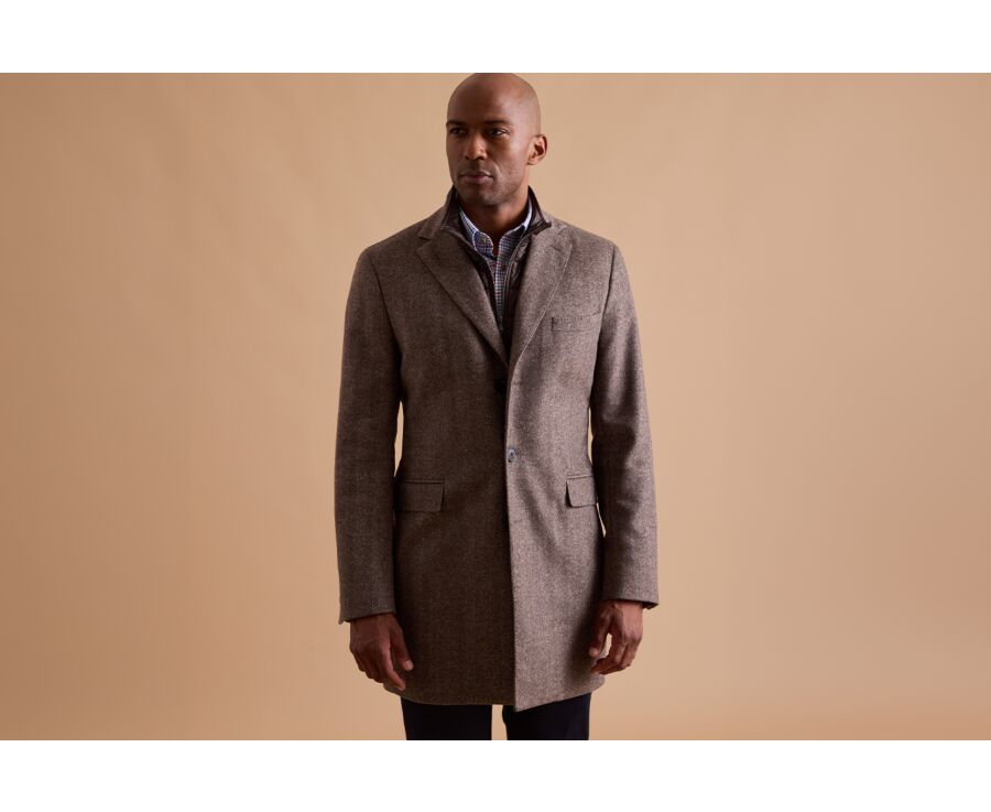 Taupe Herringbone Men's wool/cashmere coat - HONORÉ II