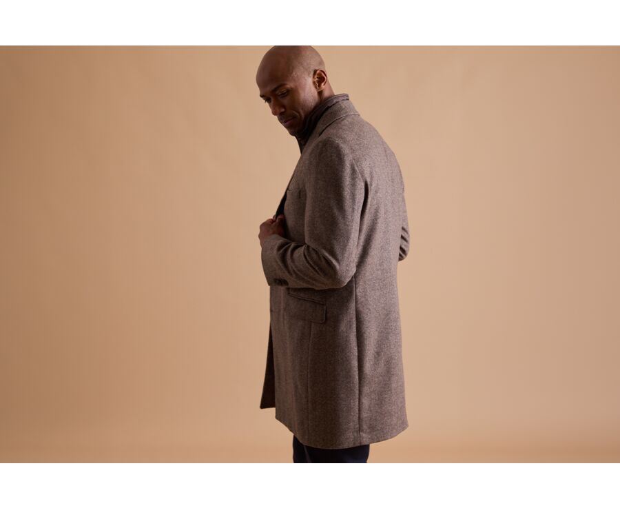 Taupe Herringbone Men's wool/cashmere coat - HONORÉ II