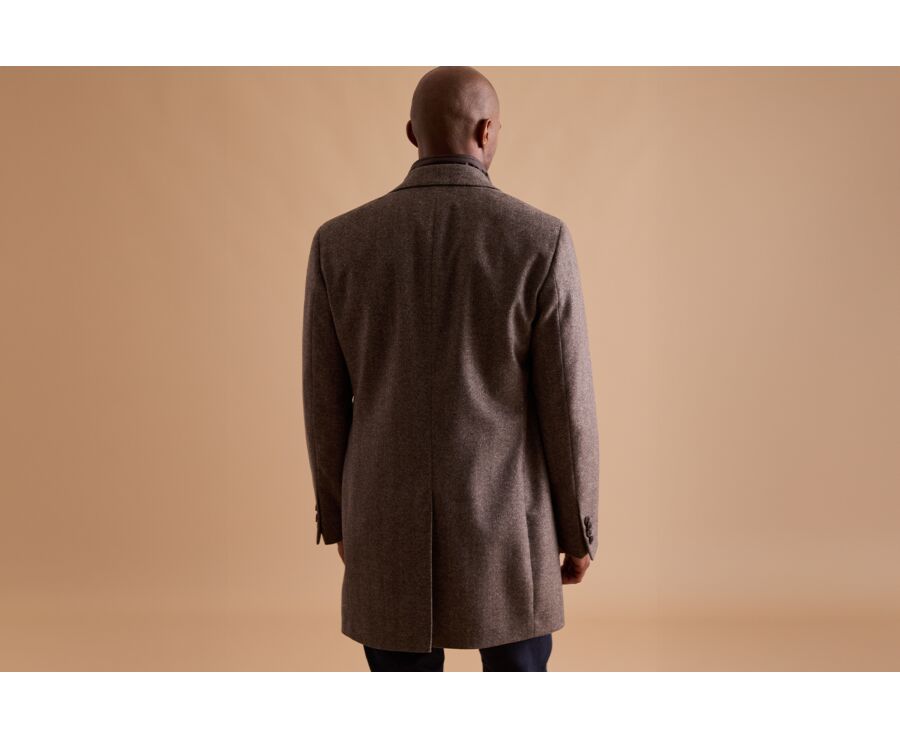Taupe Herringbone Men's wool/cashmere coat - HONORÉ II
