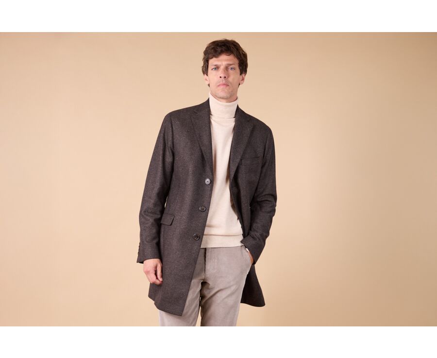 Chocolate Herringbone Men's wool/cashmere coat - HONORÉ II