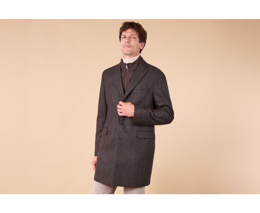 Chocolate Herringbone Men's wool/cashmere coat - HONORÉ II