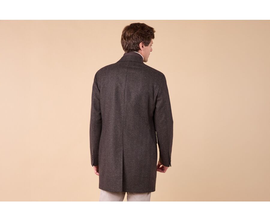 Chocolate Herringbone Men's wool/cashmere coat - HONORÉ II