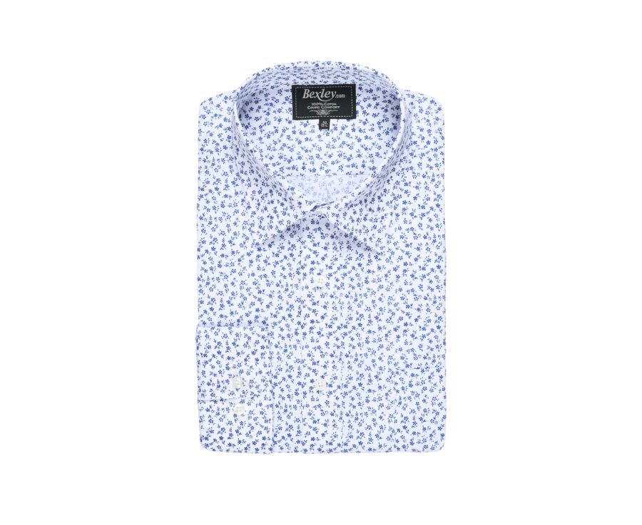 White cotton shirt with blue flowers print - NOÉ