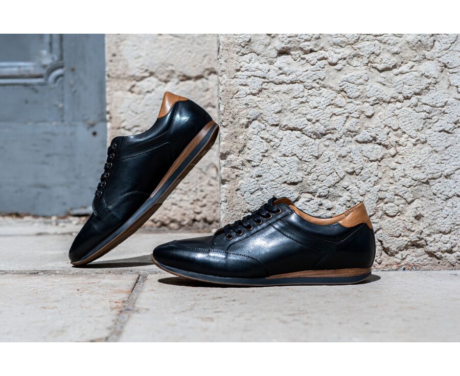 Black Men's Leather Trainers - BELBARA