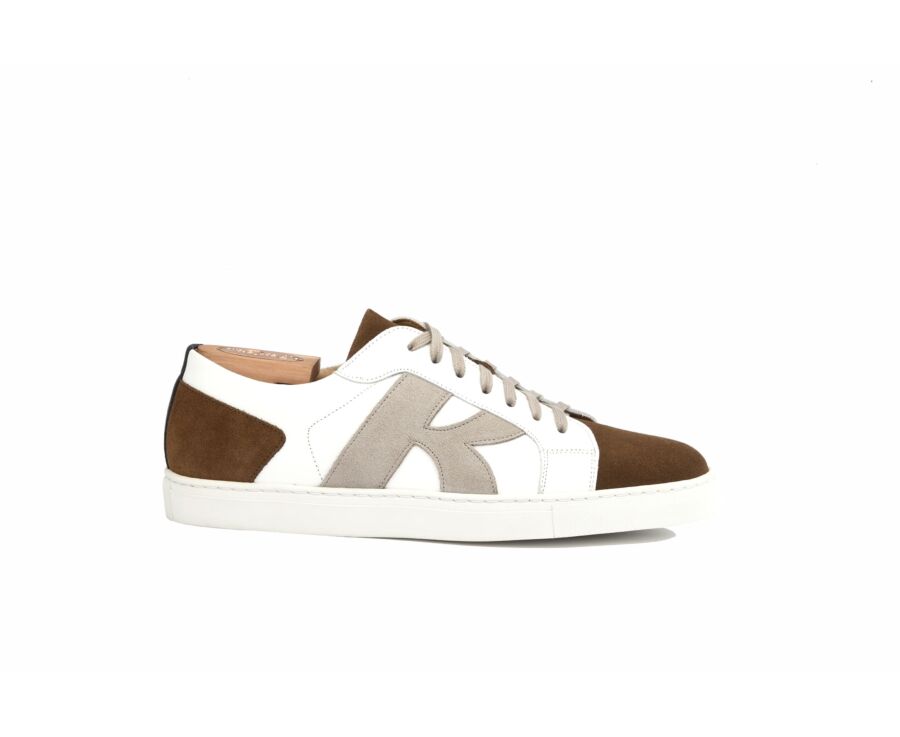 White and Cognac suede Men's Trainers - BRENTWOOD