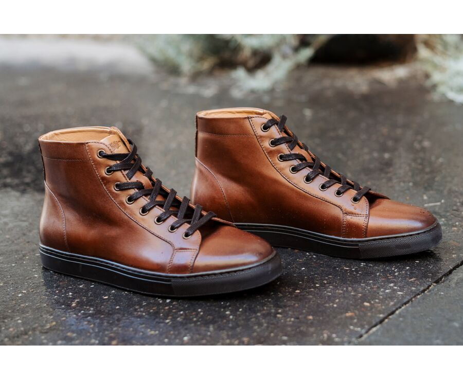 Dark Patina Chestnut high top trainers - HAWTHORNE