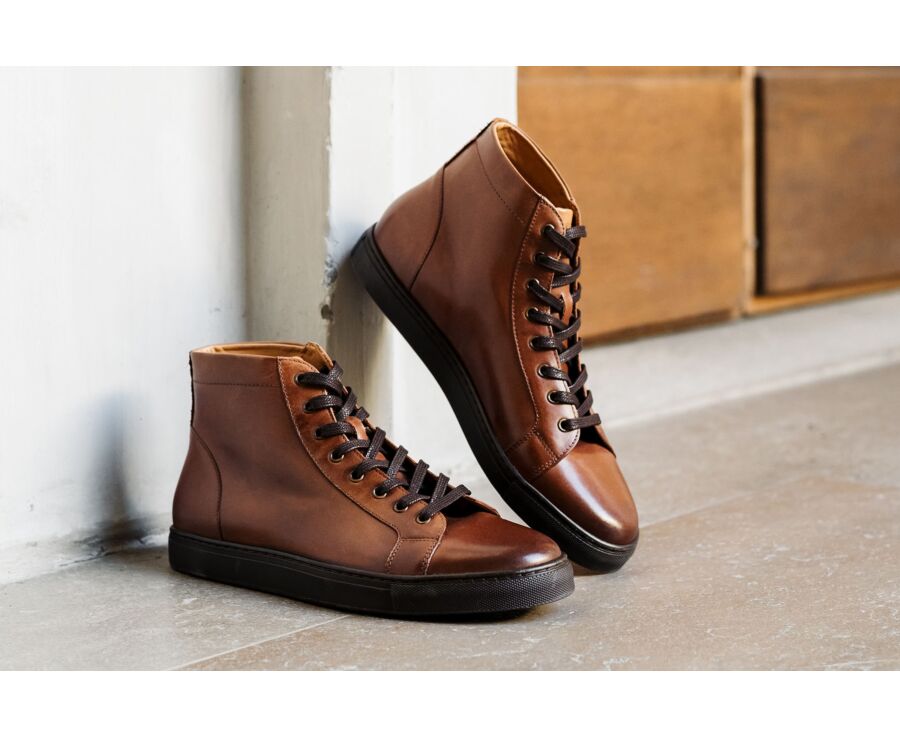 Dark Patina Chestnut high top trainers - HAWTHORNE