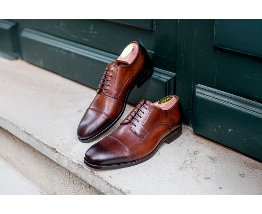 Patina Cognac Derby Shoes - Leather outsole - GILWELL