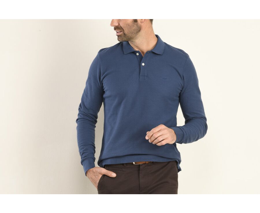 Blue Men's long sleeve polo shirt - ANDY II ML