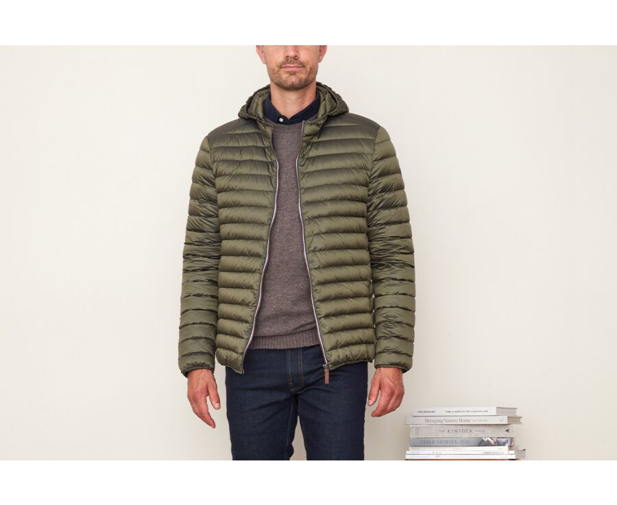 Men s Khaki Lightweight Hooded Down Jacket SIVERT