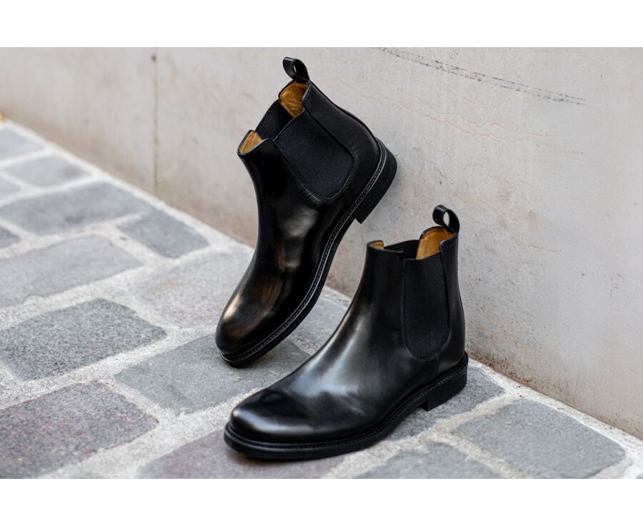 Black Leather Chelsea Boots - FANGLER GOMME CITY