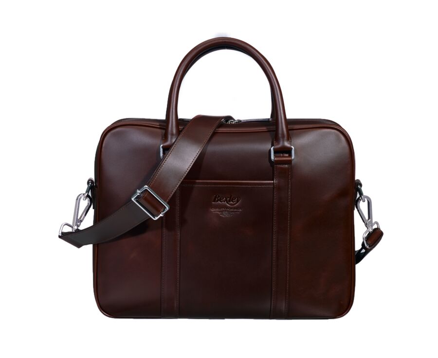 Chocolate Men's leather satchel with shoulder strap - KARLINGTON