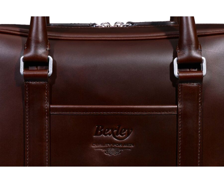 Chocolate Men's leather satchel with shoulder strap - KARLINGTON