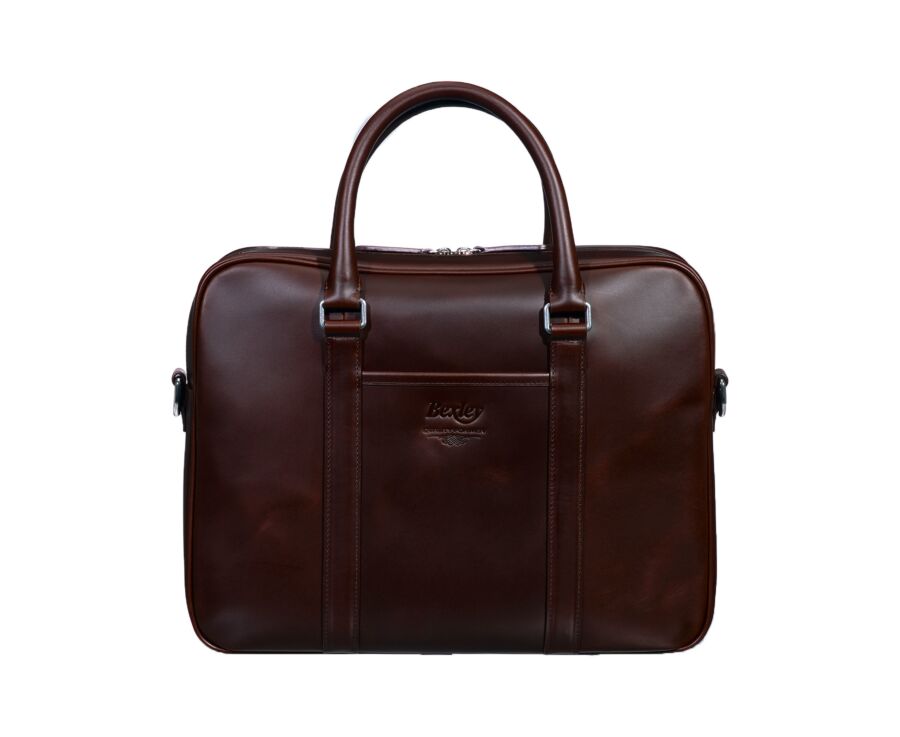 Chocolate Men's leather satchel with shoulder strap - KARLINGTON