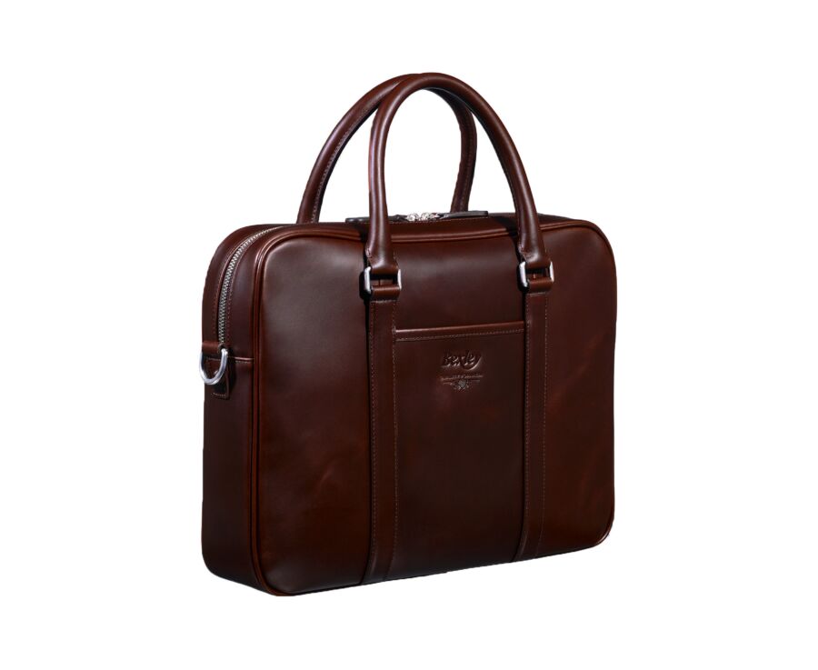 Chocolate Men's leather satchel with shoulder strap - KARLINGTON