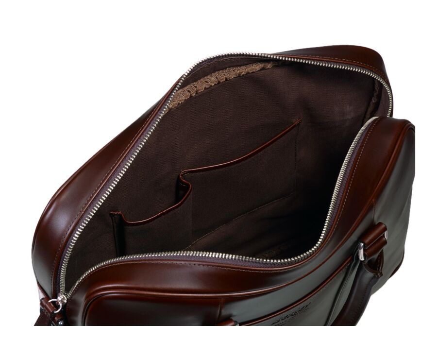 Chocolate Men's leather satchel with shoulder strap - KARLINGTON