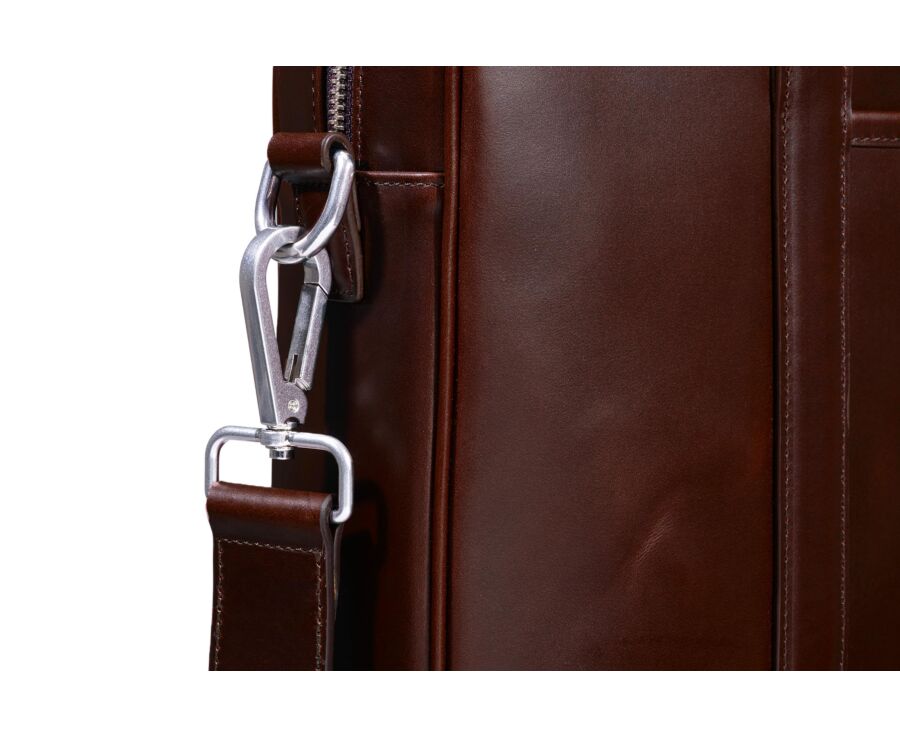 Chocolate Men's leather satchel with shoulder strap - KARLINGTON