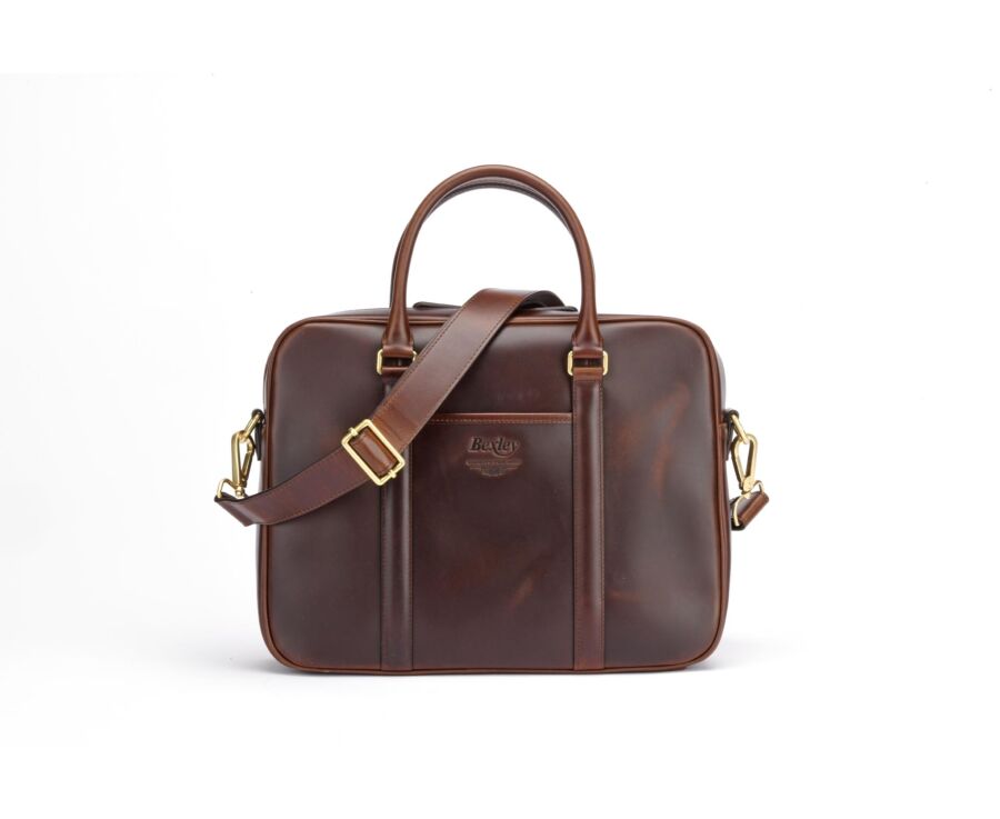 Chocolate Men's leather satchel with shoulder strap - KARLINGTON