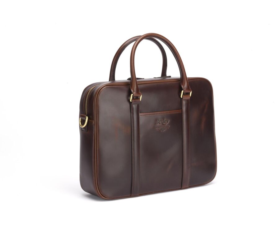 Chocolate Men's leather satchel with shoulder strap - KARLINGTON