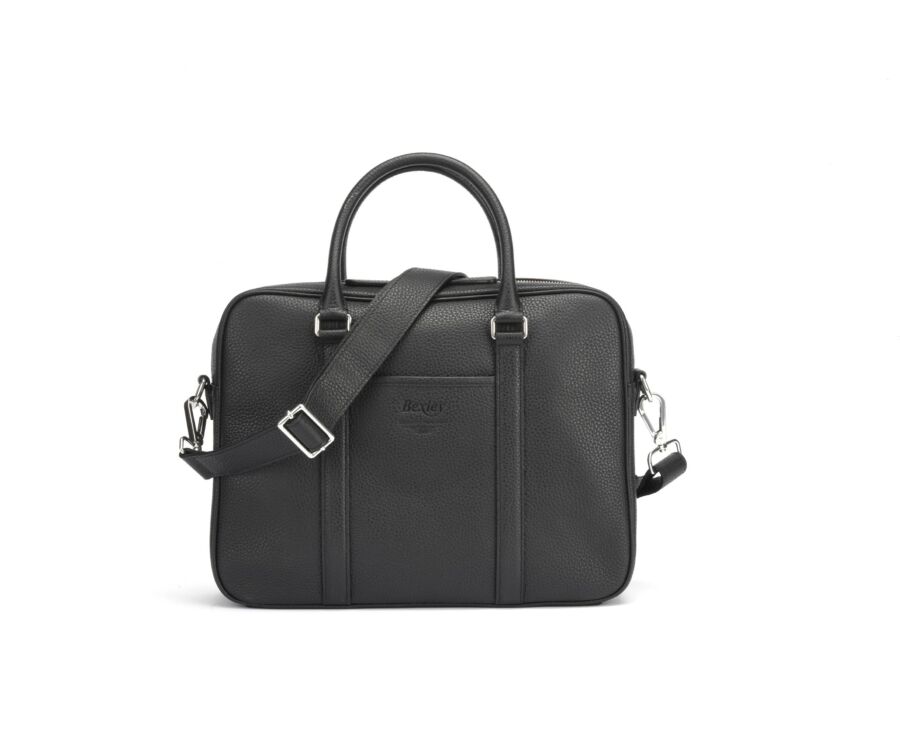 Black Grained Men's leather satchel with shoulder strap - KARLINGTON