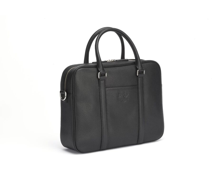 Black Grained Men's leather satchel with shoulder strap - KARLINGTON