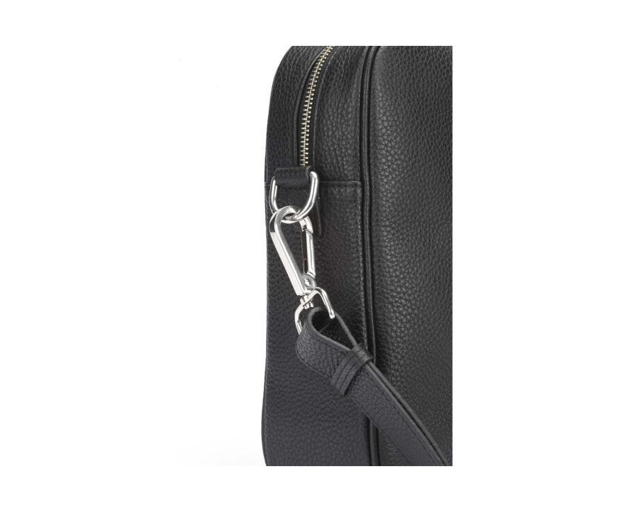 Black Grained Men's leather satchel with shoulder strap - KARLINGTON