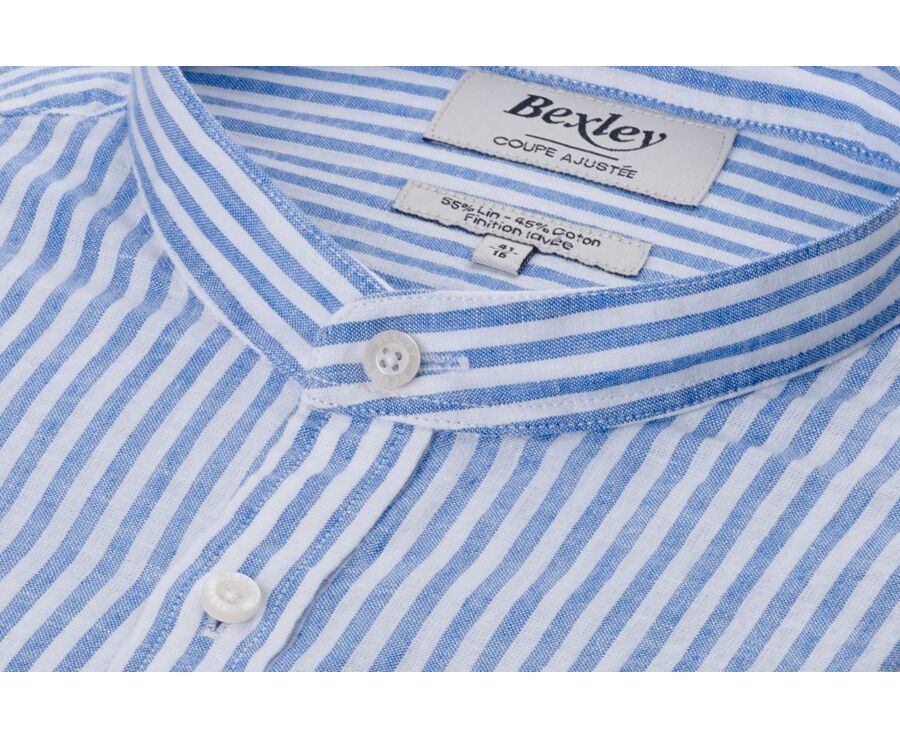 Plain Ocean Blue & White cotton linen shirt - ELIBERT