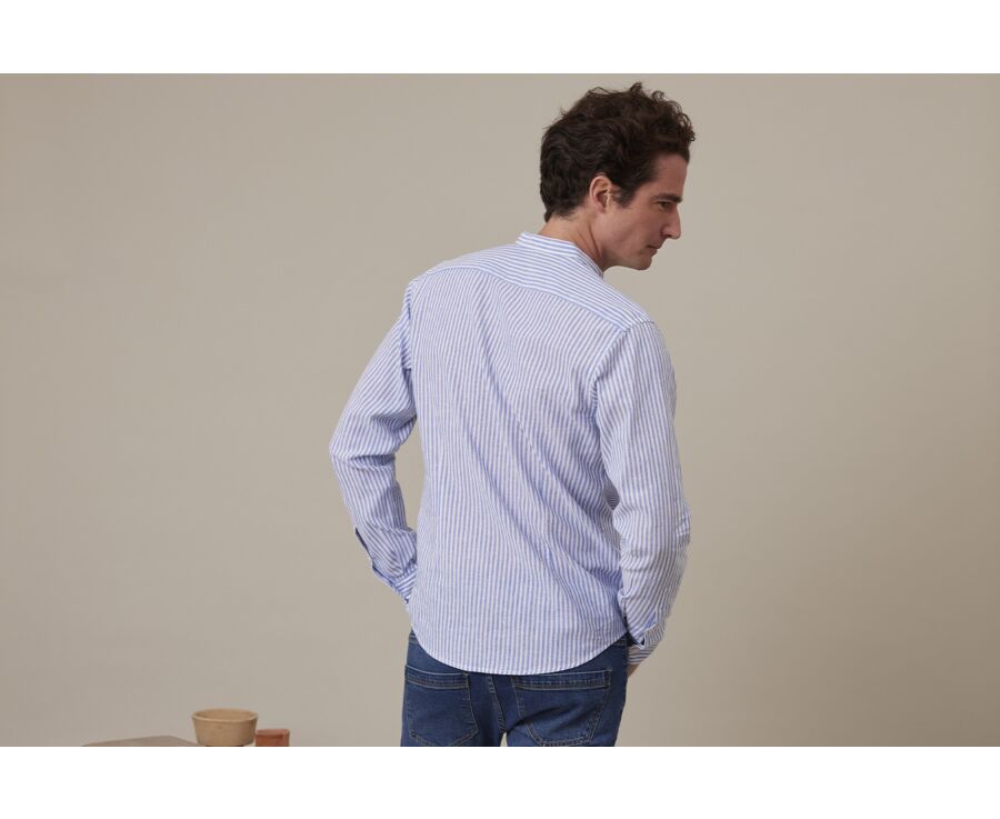 Plain Ocean Blue & White cotton linen shirt - ELIBERT